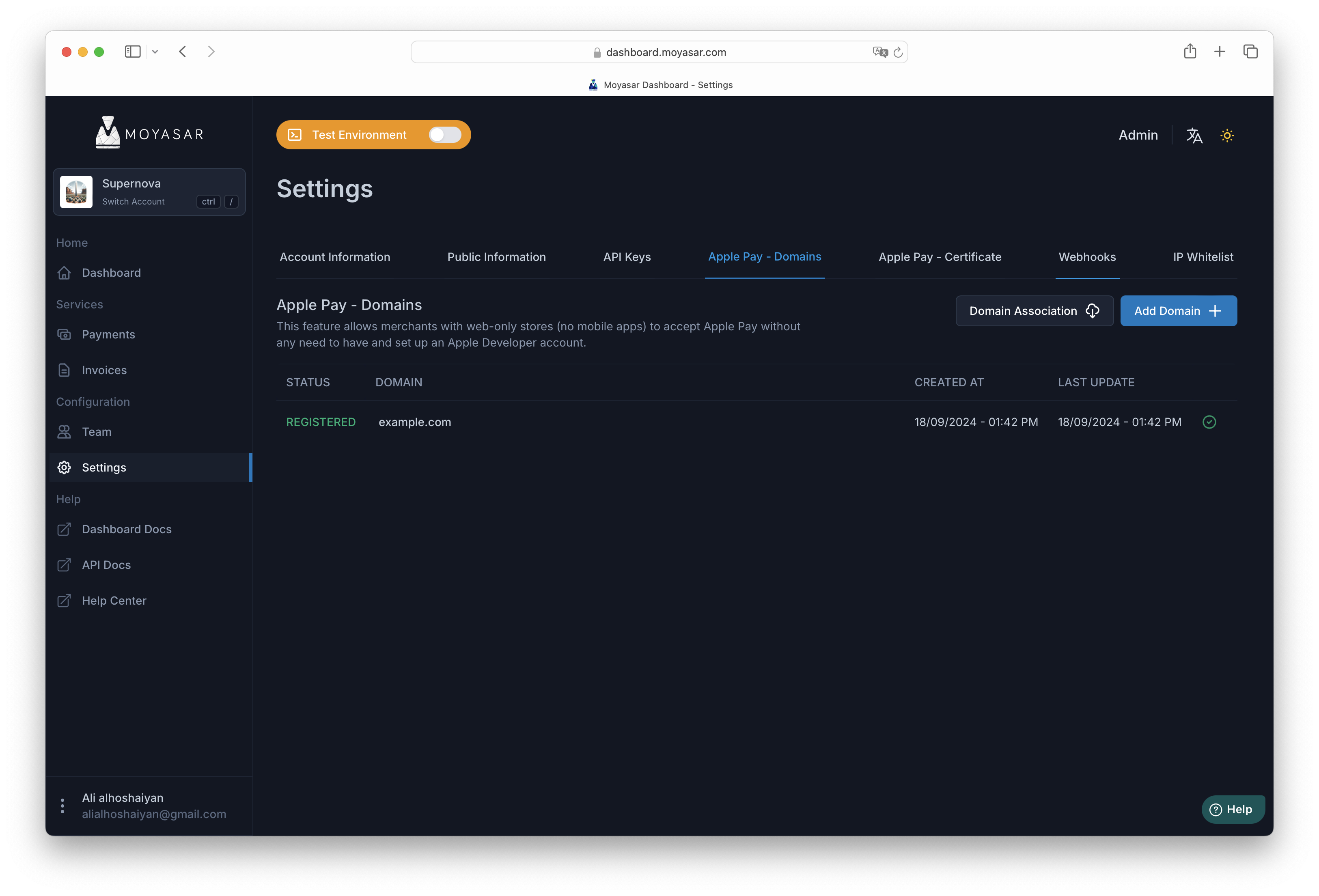 Adding Apple Pay Domain Name