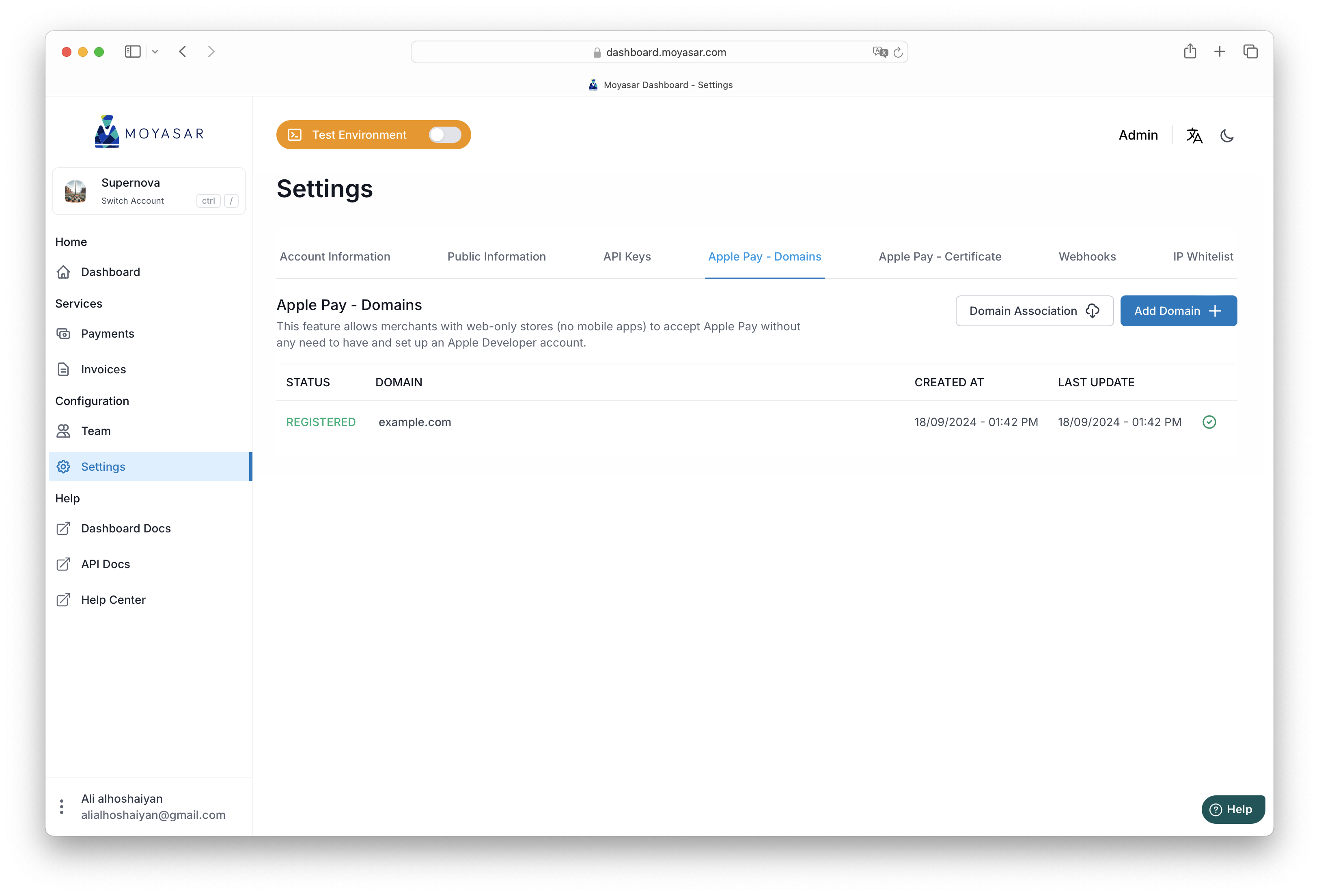 Adding Apple Pay Domain Name